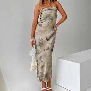 Voices Strapless Maxi Dress Cream Floral